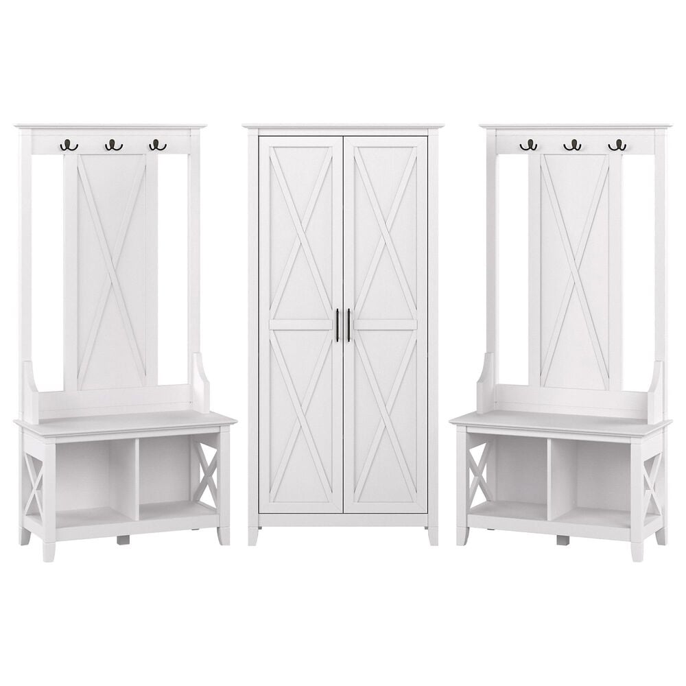 Bush Key West 3-Piece Entryway Storage Set in Pure White Oak Finish, , large
