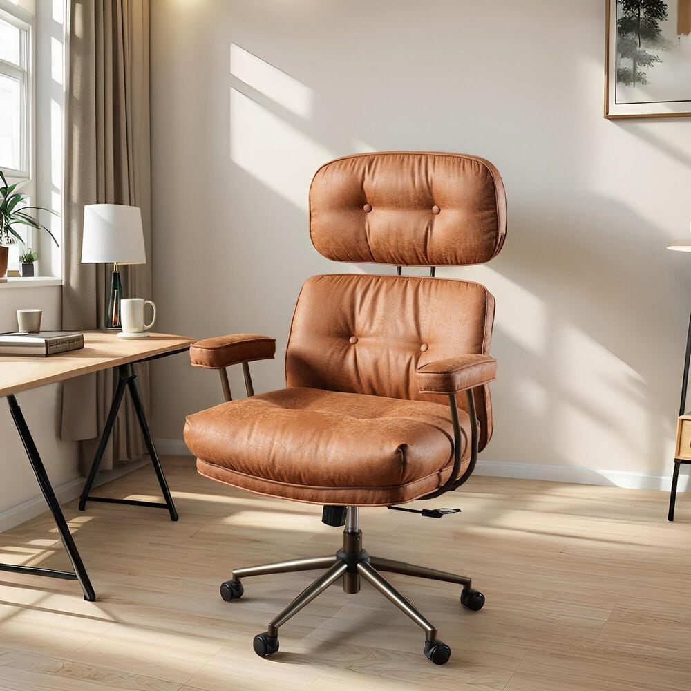 HOMLUX High Back Executive Office Chair with Suede Leather in Brown, , large