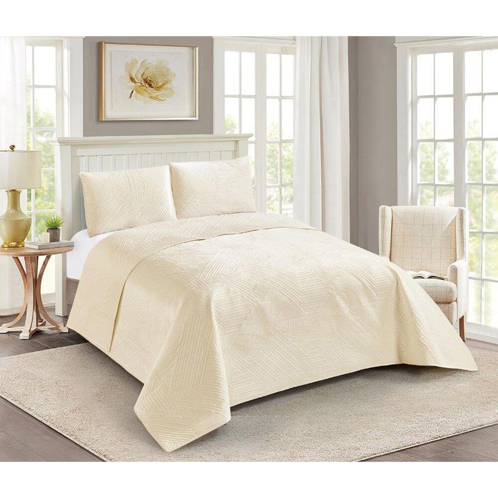 Duke Imports Virah Bella Micromink 3-Piece King Quilt Set in Striped Ivory Weave, , large