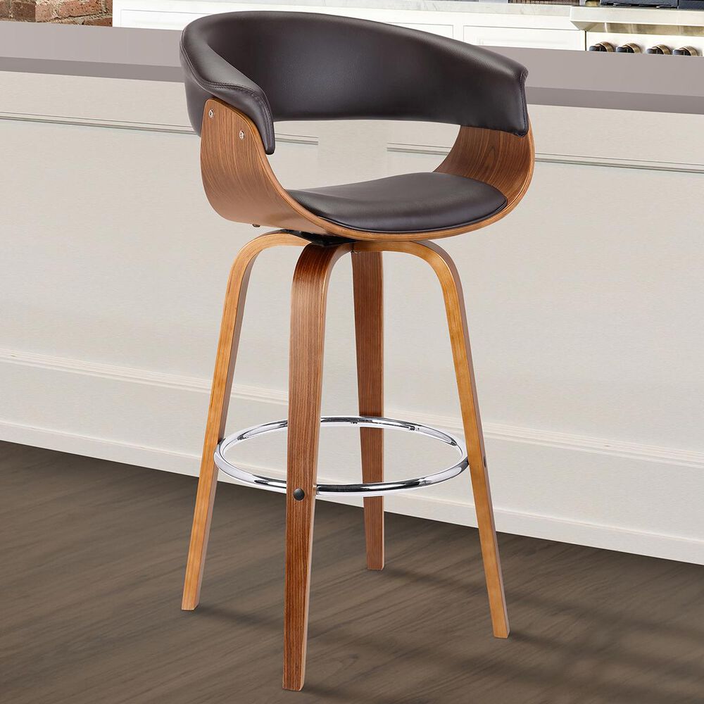 Blue River Julyssa 30" Swivel Bar Stool in Brown Faux Leather and Walnut, , large