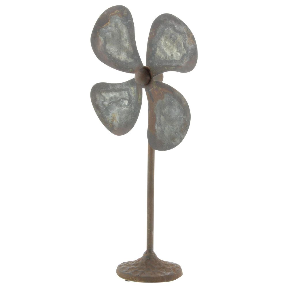 Maple and Jade Industrial Fan Sculpture in Distressed Gray and Rust Brown &#40;Set of 2&#41;, , large