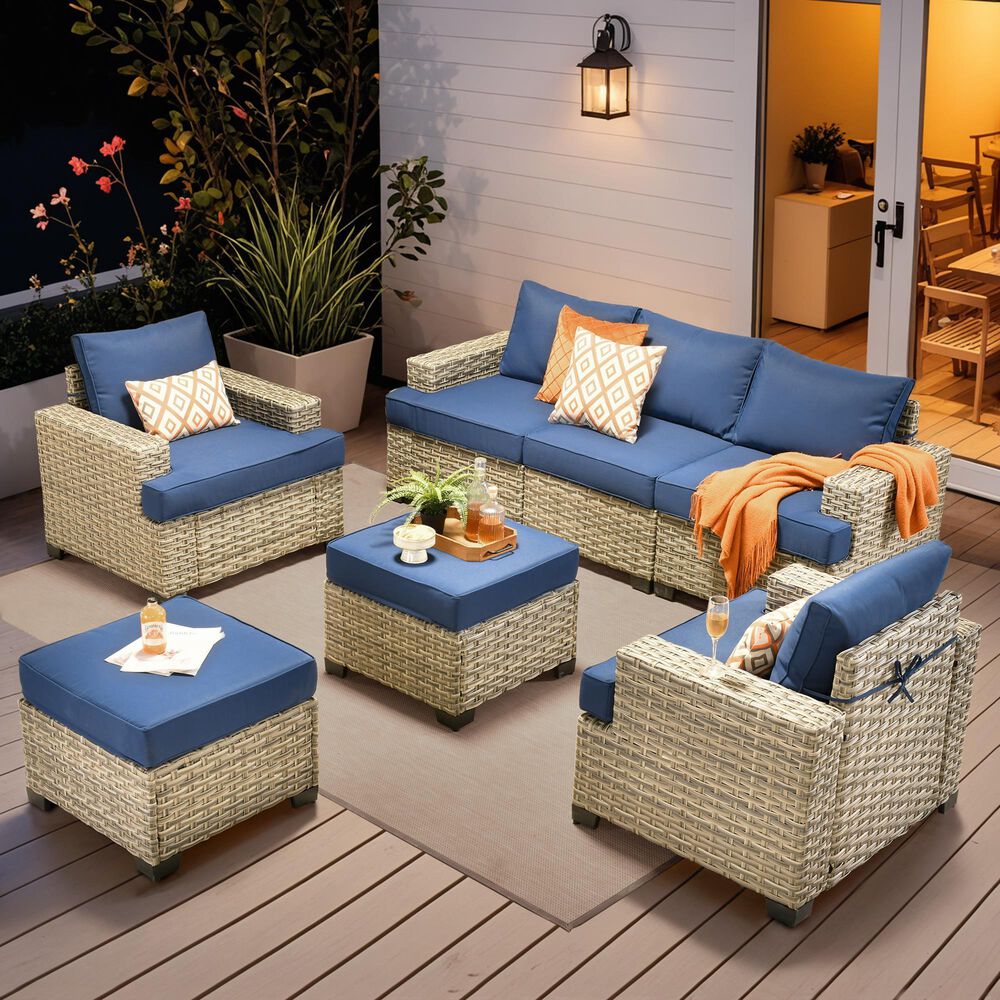 HOMLUX 7-Piece Modular Patio  Conversation Set in Navy Blue, , large