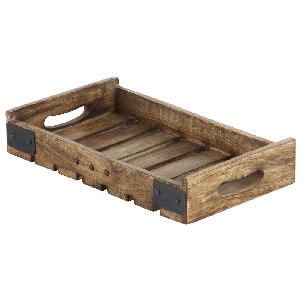 Maple and Jade Farmhouse Wood Slat Tray in Brown &#40;Set of 3&#41;, , large