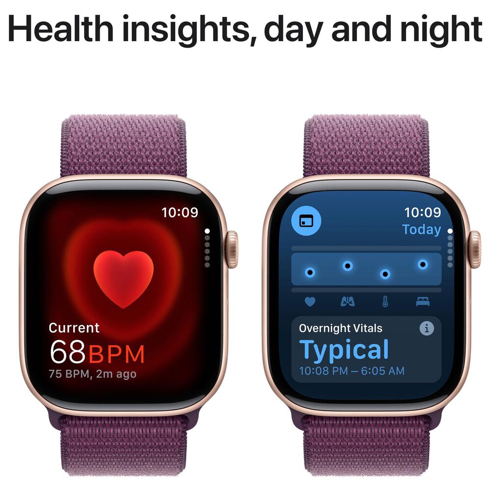 Apple Watch Series 10 GPS 46mm Rose Gold Aluminum Case with Plum Sport Loop, , large