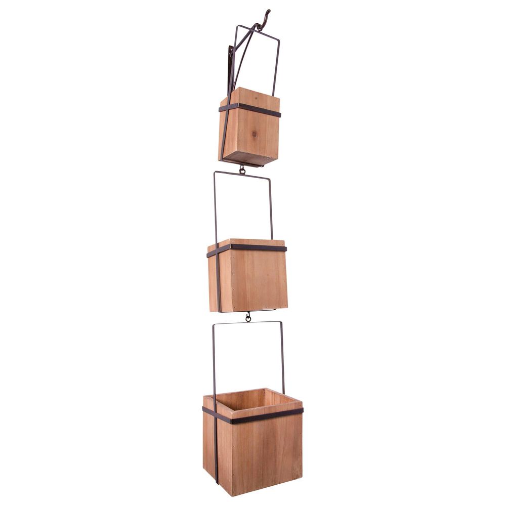 VIP Home and Garden Wood Hanging Planter with Hook in Brown and Black, , large