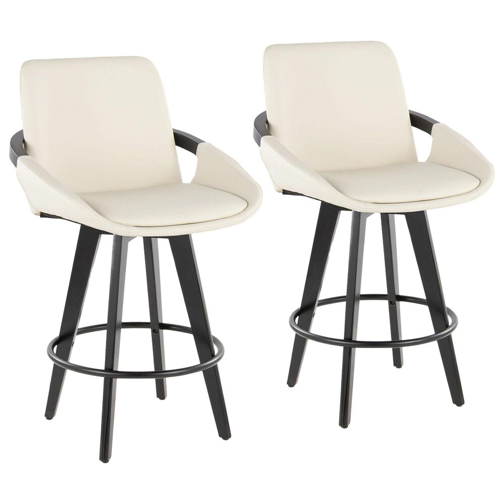 LumiSource Cosmo 26" Swivel Counter Stool with Cream Upholstery in Black (Set of 2), , large
