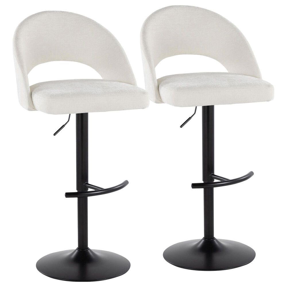 LumiSource Renee Adjustable Swivel Bar Stool with Cream Fabric Upholstery in Black (Set of 2), , large