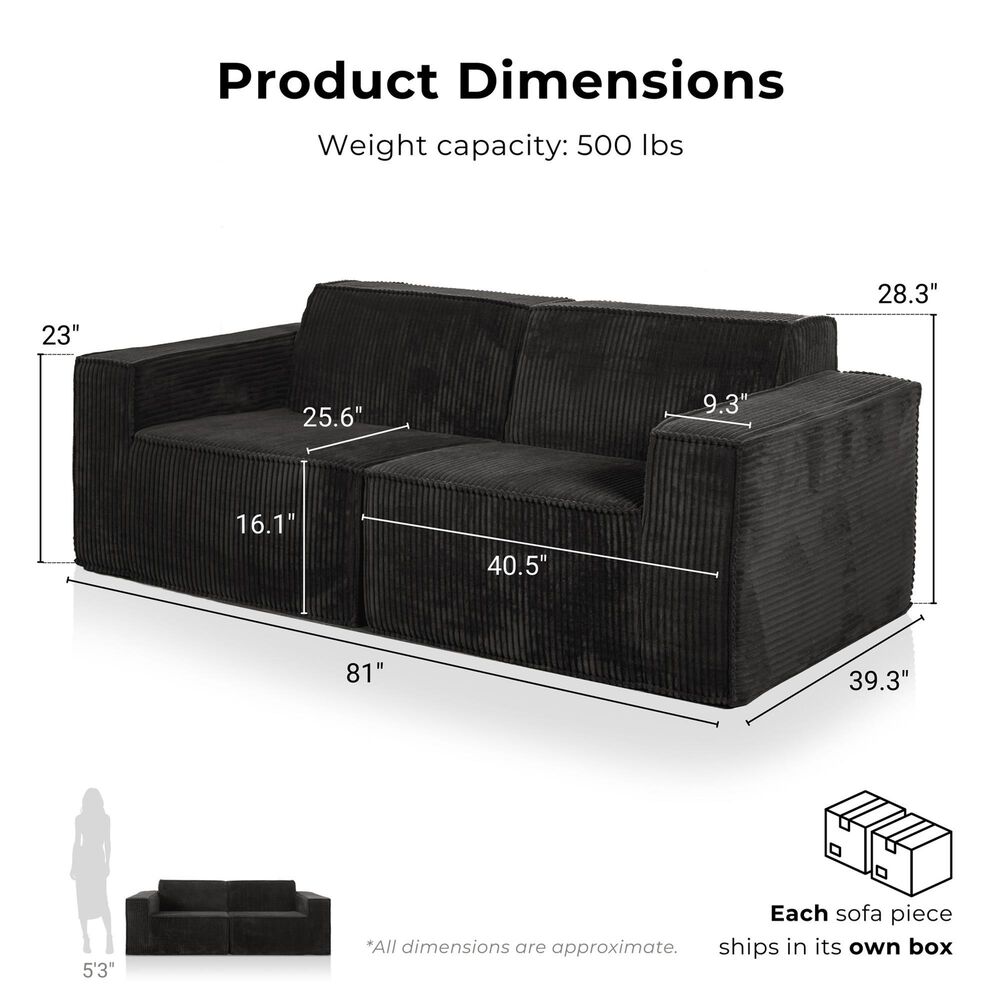 Furniture of America Facil 2-Piece Modular Track Arm Loveseat in Dark Gray, , large