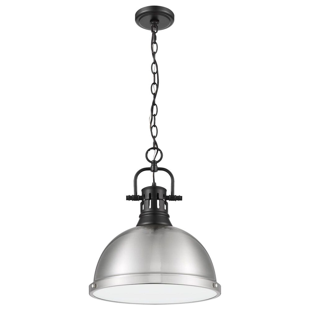Golden Lighting Duncan 1-Light Pendant with Chain and Pewter Shade in Matte Black, , large