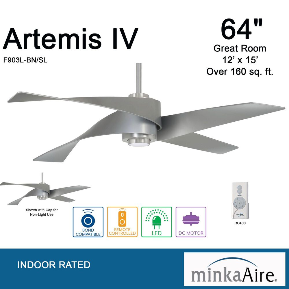 Minka-Aire Artemis IV 64" Ceiling Fan with LED Light and Silver Blades in Brushed Nickel, , large