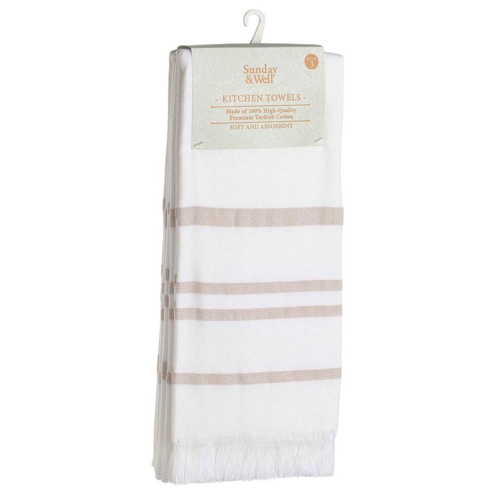 Willow &amp; Hem Nantucket Turkish Cotton Kitchen Towel in White and Beige (Set of 3), , large
