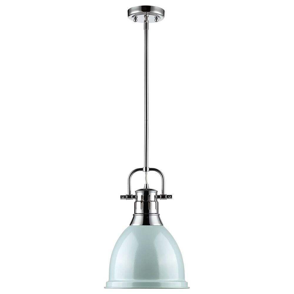Golden Lighting Duncan 1-Light Small Pendant with Rod and Seafoam Shade in Chrome, , large