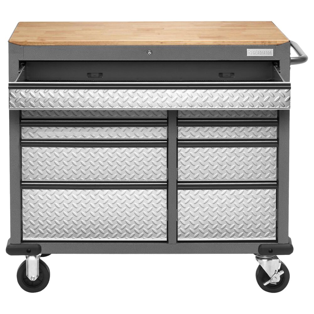 Gladiator 41" 9Drawer Mobile Tool Workbench with Wood Top in Hammered