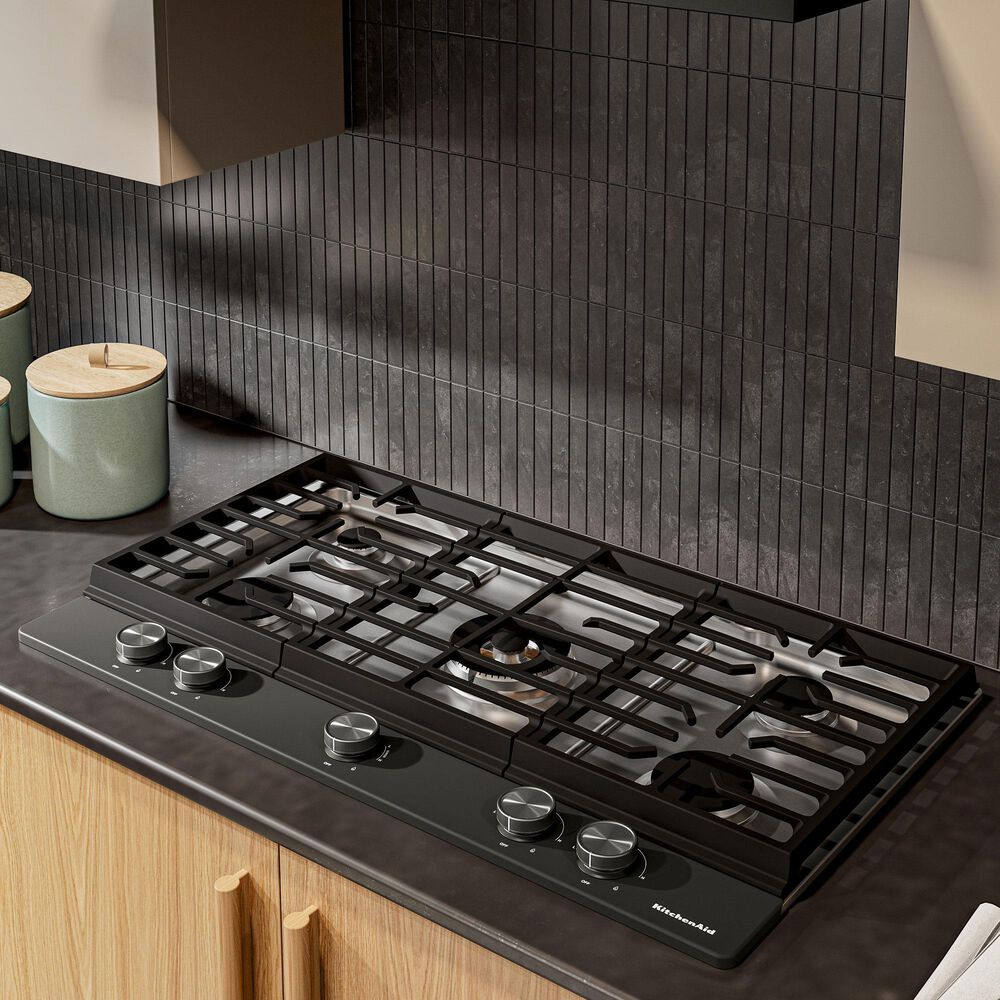KitchenAid 36" Gas Cooktop with Premium Weighted Knobs in Black Ore, , large