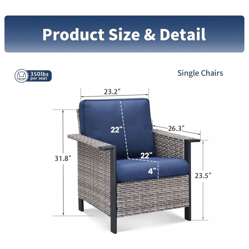 Sunwell Garden 5-Piece Patio Chat Set with Two Stationary Chairs in Navy, , large