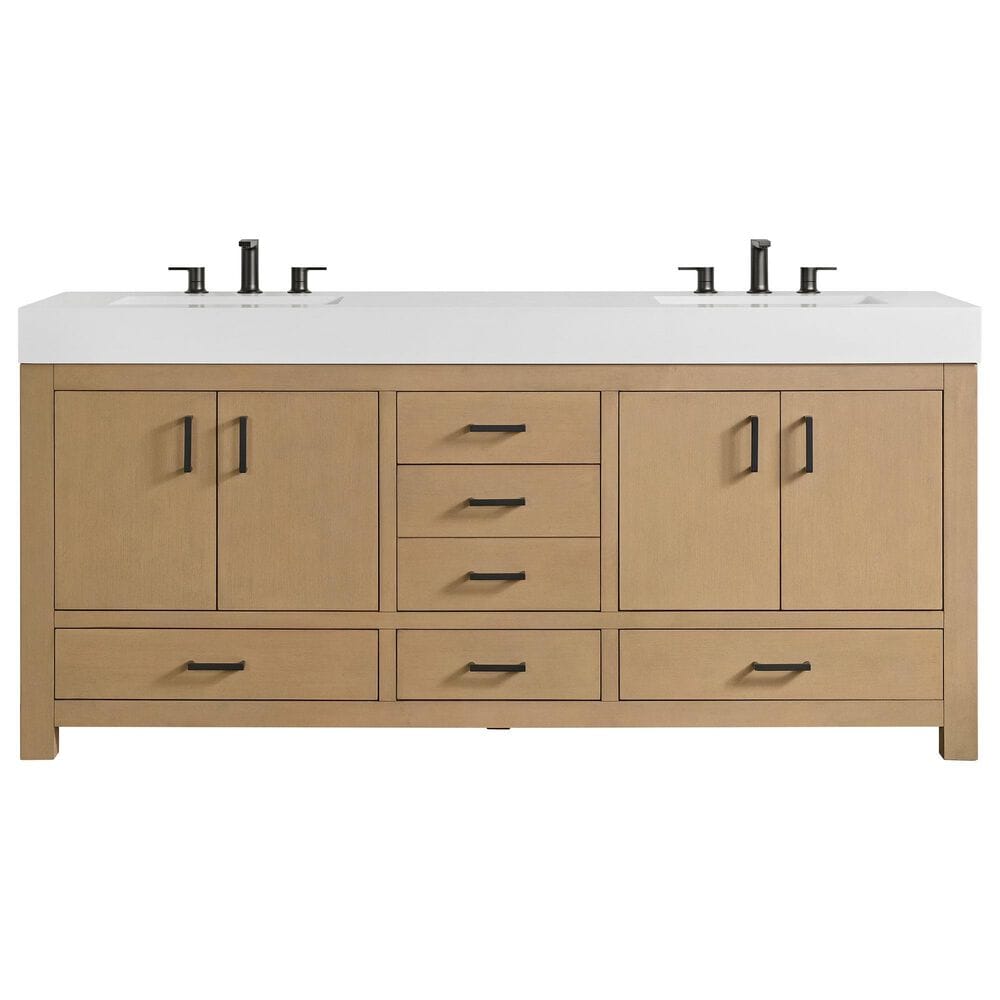 37B Alanya 72" Double Bathroom Vanity in Warm Oak with White Composite Stone Top, , large