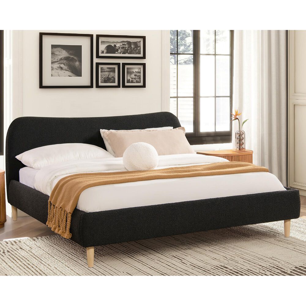 Jennifer Taylor Home Roman King Platform Bed with Ebony Black Upholstered in Natural Whitewashed, , large