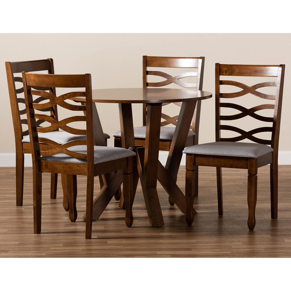 Baxton Studio Ariane 5-Piece Dining Set in Grey/Walnut Brown, , large