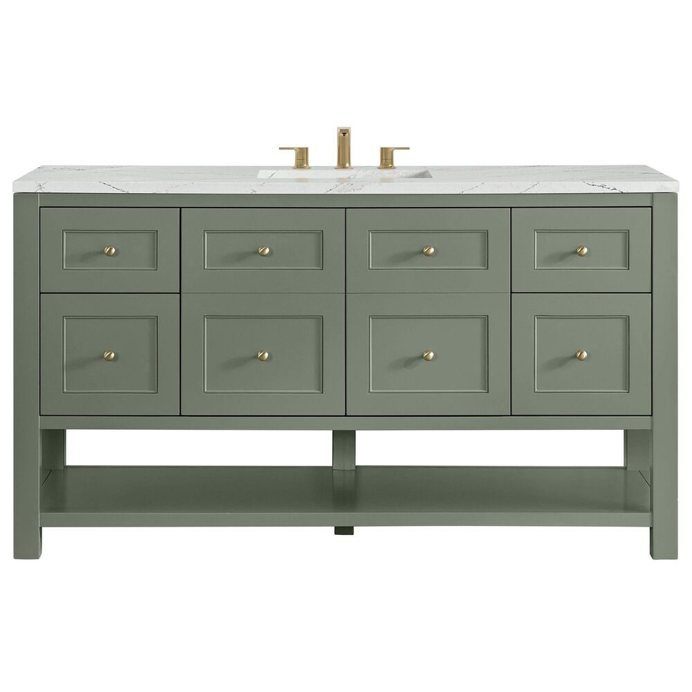 James Martin Vanities Breckenridge 60" Single Bathroom Vanity in Smokey Celadon with 3 cm Ethereal Noctis Quartz Top, Rectangular Sink and FreePower Wireless Charger, , large