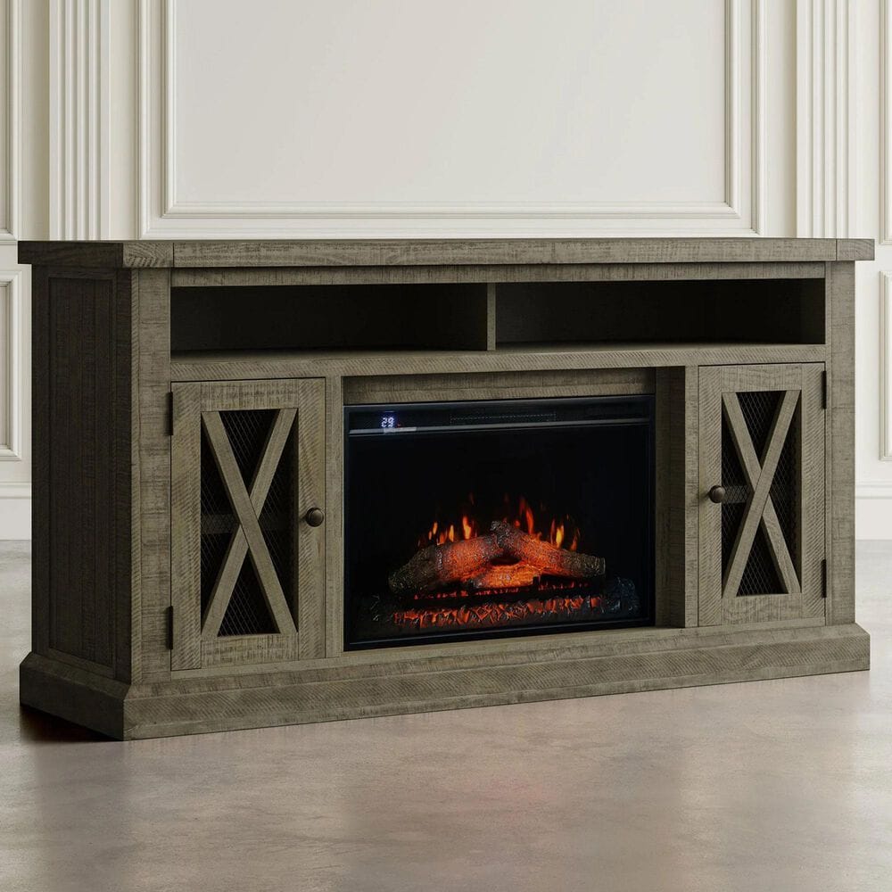 Waltham Telluride 60" TV Stand with Electric Fireplace in Driftwood, , large