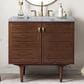 James Martin Vanities Amberly 36" Single Bathroom Vanity in Walnut with 3 cm Carrara White Marble Top and Rectangular Sink, , large