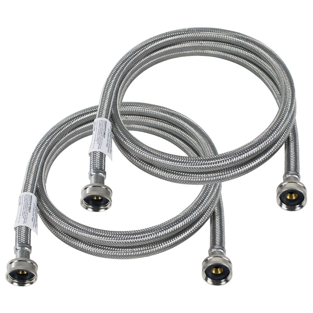 Starfrit 2-Pack 5' Braided Washing Machine Hoses in Stainless Steel, , large