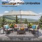 HOMLUX 15" Double-Sided Outdoor Market Umbrella with Sandbag Base and RGB LED Lights in Light Gray, , large