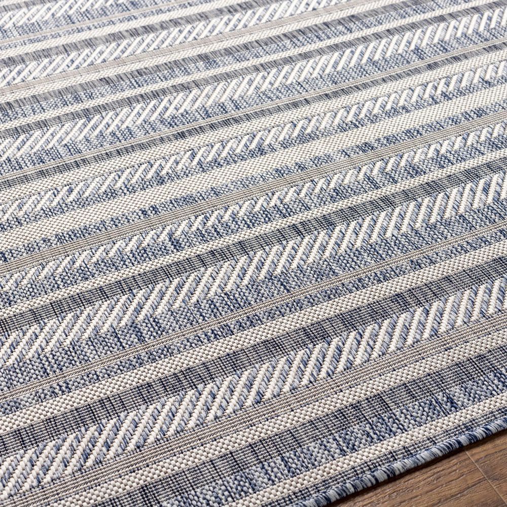 Surya Eagean EAG-2407 Navy, Blue, Pale Blue, Oatmeal, Gray, Off-White and Taupe 2&#39; x 2&#39;11&quot; Indoor/Outdoor Area Rug, , large