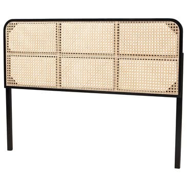 Baxton Studio Lainer Queen Panel Headboard in Black and Natural Brown, , large