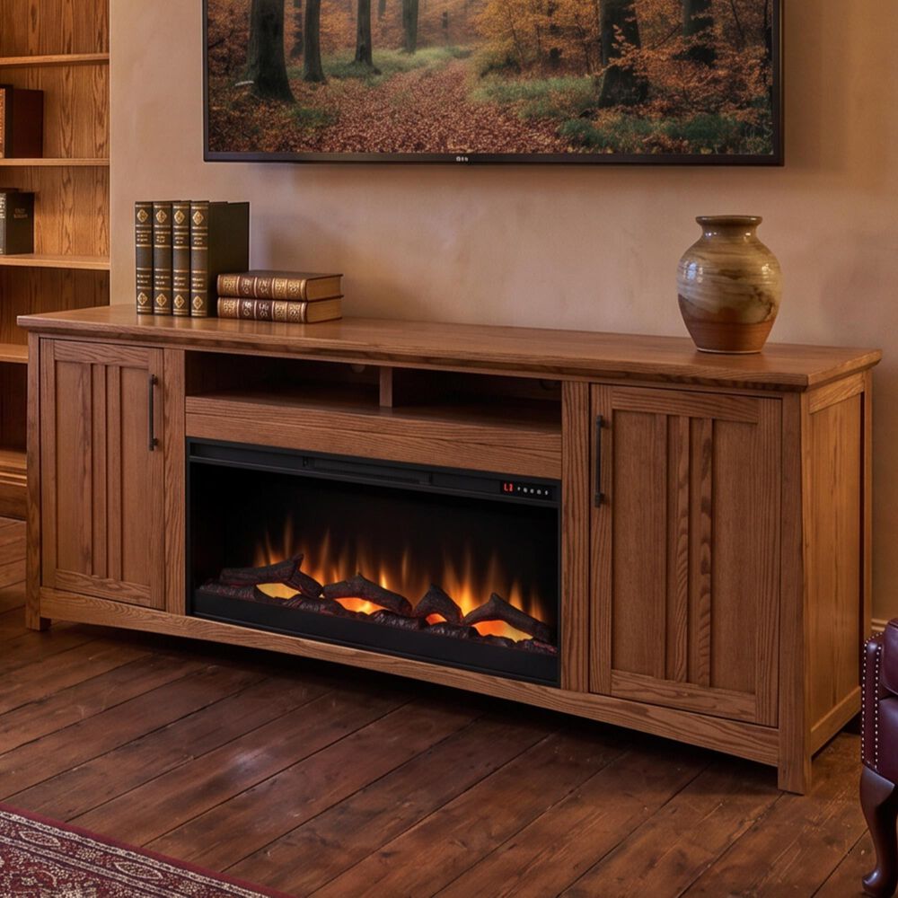 Legends Home Craftsman 86" Fireplace Console in Golden Oak, , large