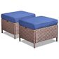 Sunwell Garden 14.1" Ottoman with Navy Cushion and Round Legs in Brown (Set of 2), , large