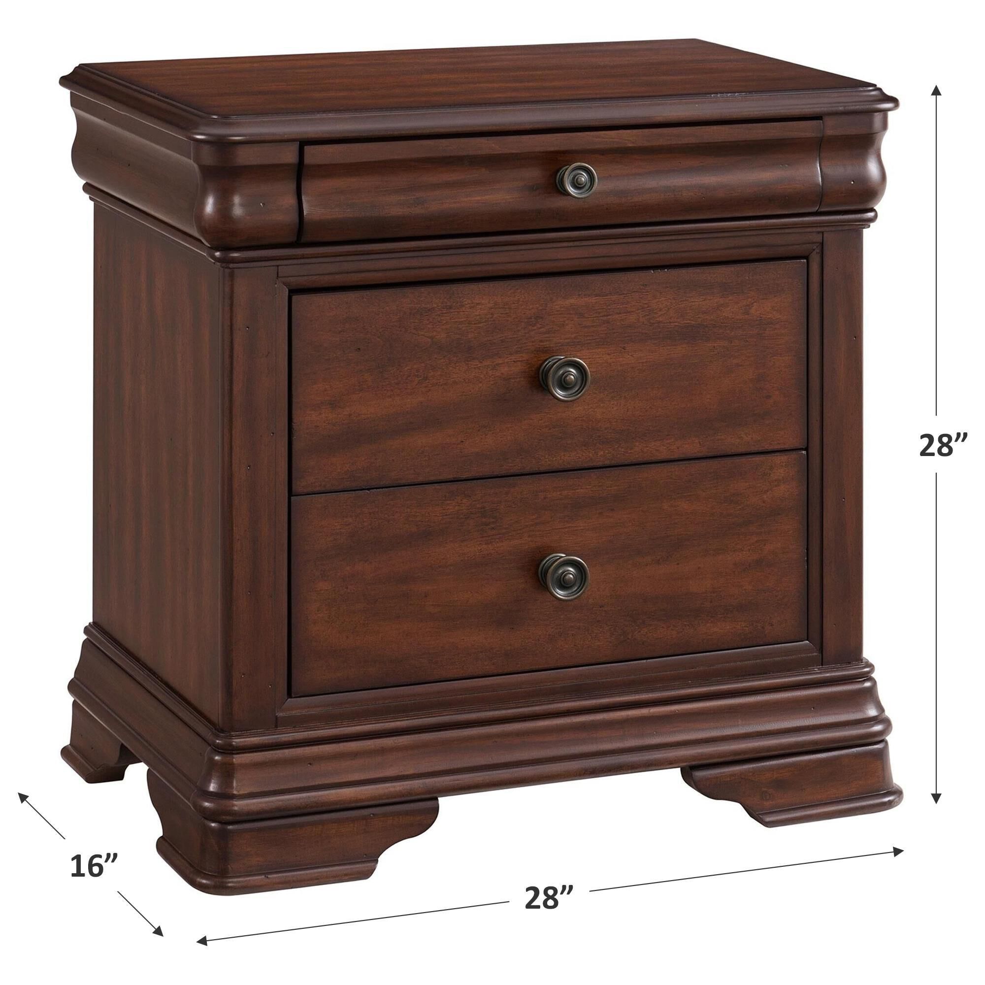 Mayberry Hill Phillipe 3-Drawer Nightstand with USB Plugs in Cherry
