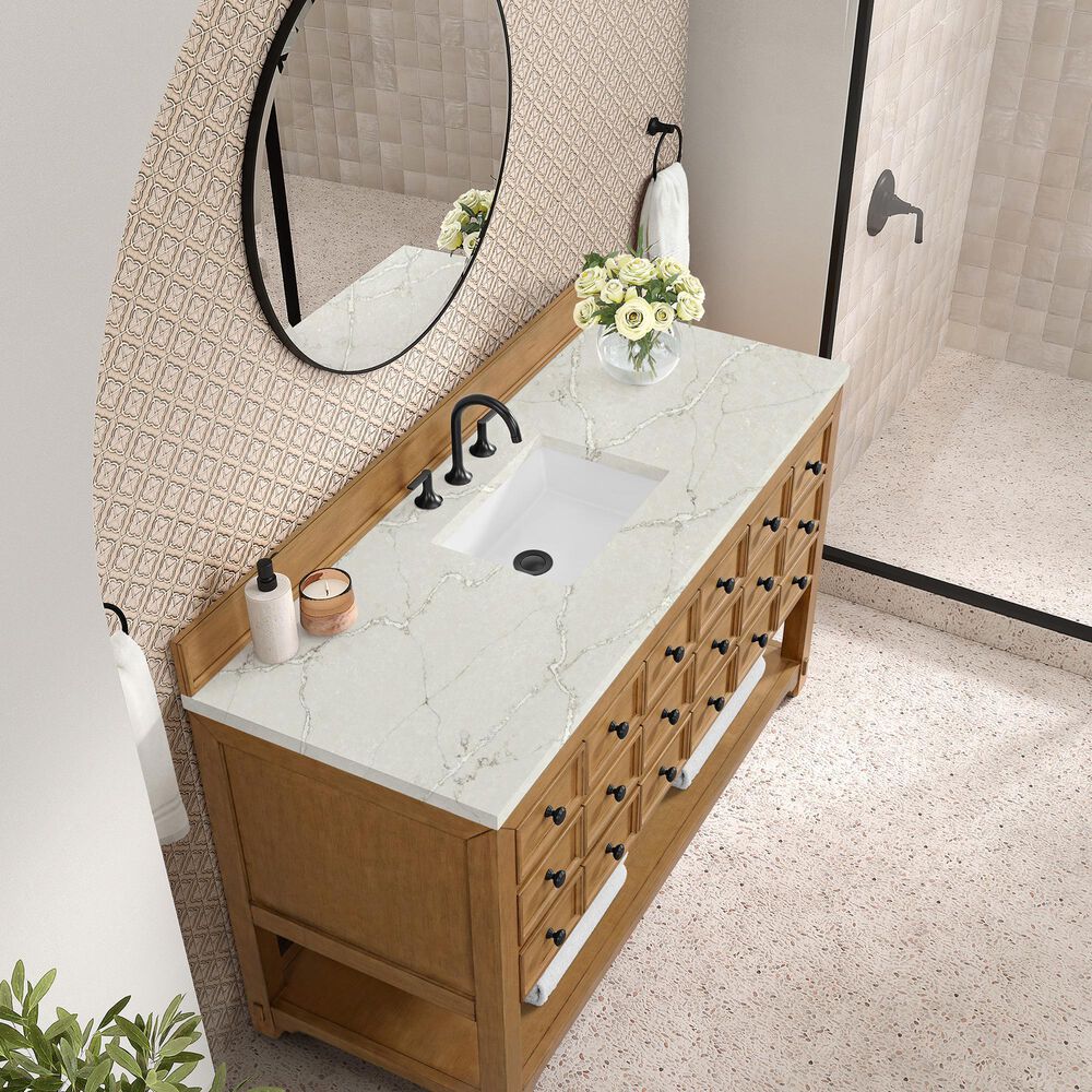 James Martin Malibu 60&quot; Single Bathroom Vanity in Amber Birch with 3 cm Victorian Silver Quartz Top and Rectangular Sink, , large