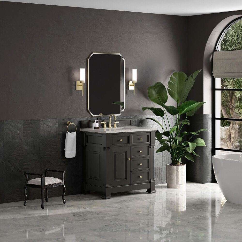 James Martin Vanities Brookfield 36&quot; Single Bathroom Vanity in Black Onyx with 3 cm Victorian Silver Quartz Top and Rectangular Sink, , large