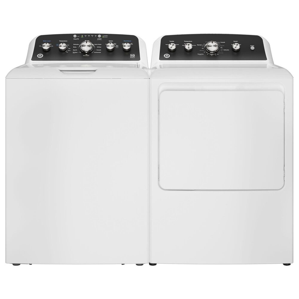 GE Appliances 4.6 Cu. Ft. Top Load Washer and 7.2 Cu. Ft. Gas Dryer Laundry Pair in White and Matte Black, , large