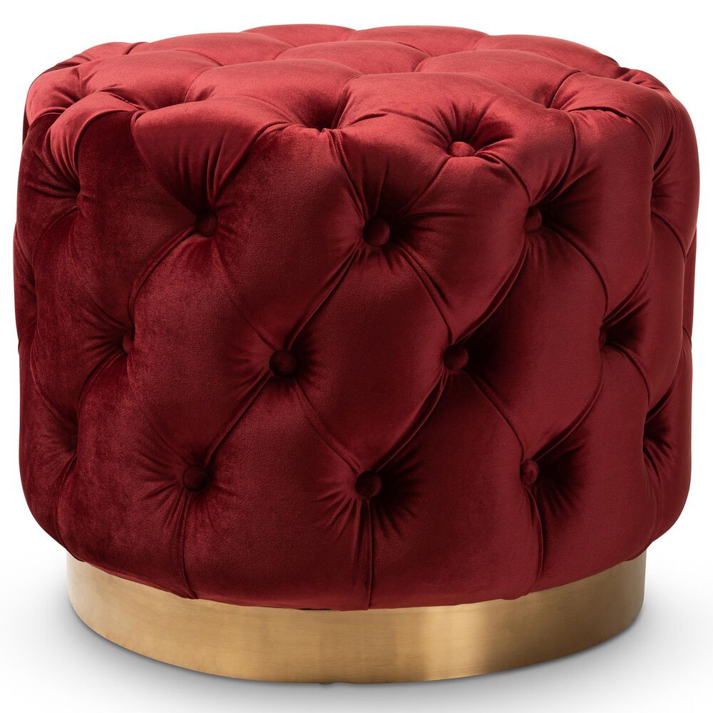 Baxton Studio Valeria Ottoman in Burgundy, , large