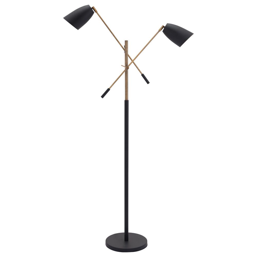 Zuo Modern Tanner Floor Lamp in Matte Black and Brass, , large