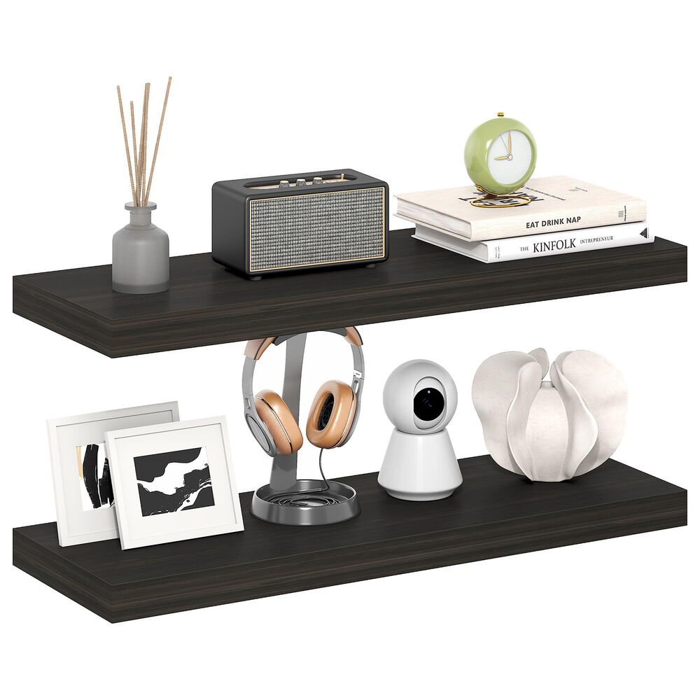 HOMLUX 35" Wall Mounted Floating Shelf with Invisible Brackets in Tobacco Oak (Set of 2), , large