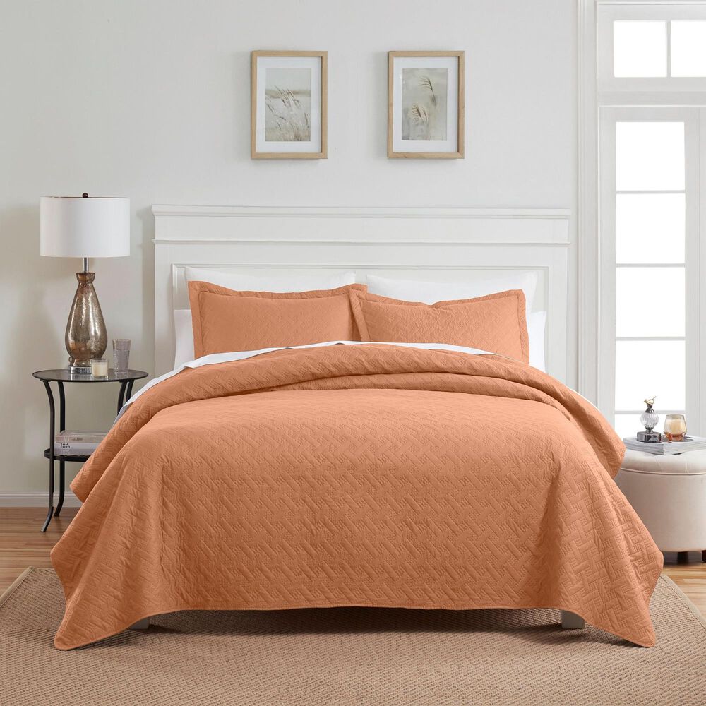 Trade Linker 3-Piece King Basket Pinsonic Quilt Set in Peach Fuzz, , large