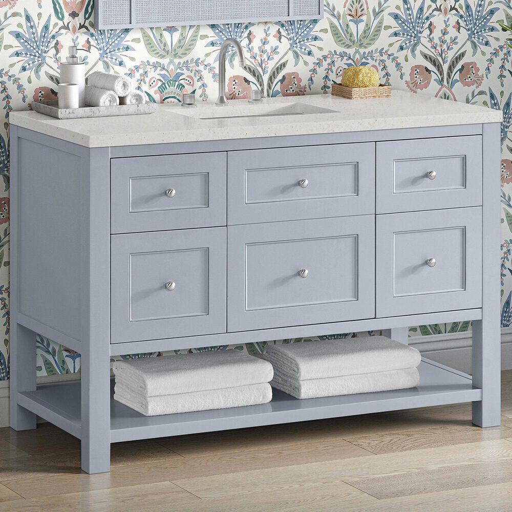 James Martin Vanities Breckenridge 48&quot; Single Bathroom Vanity in Serenity Blue with 3 cm Lime Delight Quartz Top and Rectangular Sink, , large