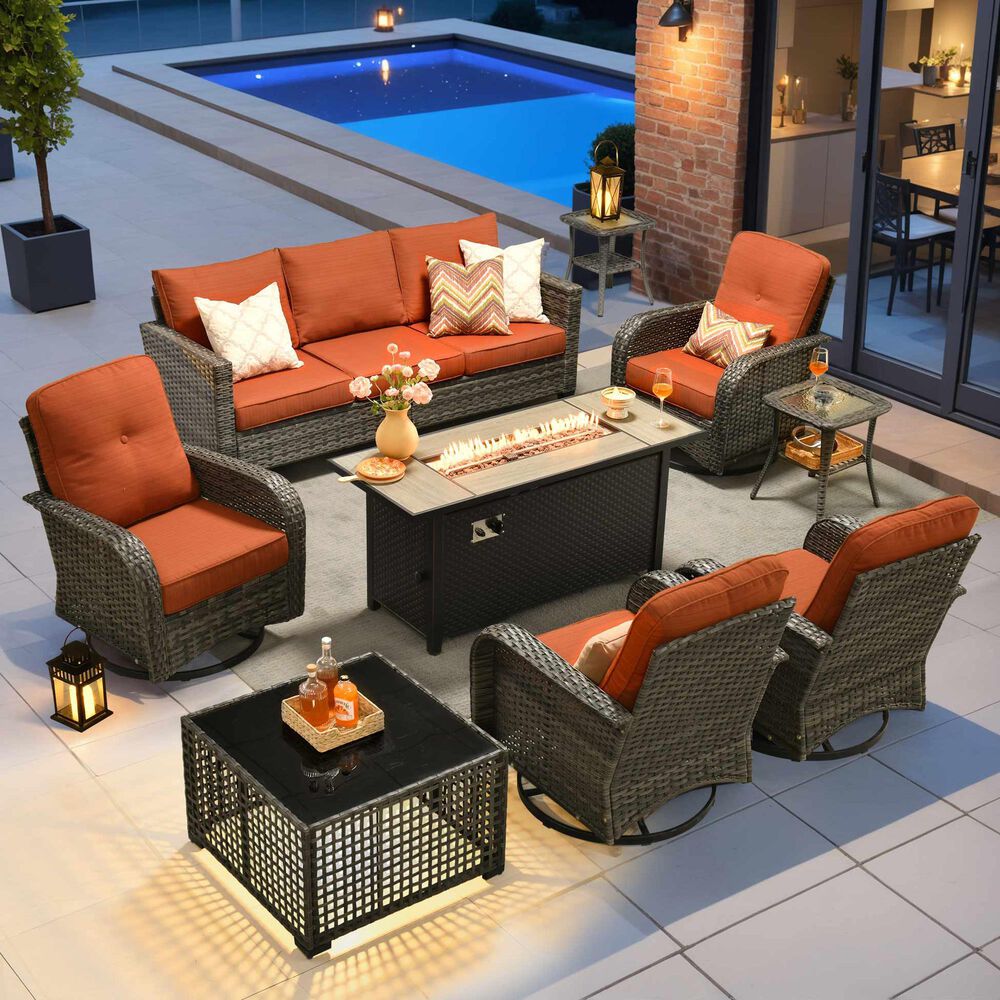 HOMLUX 9-Piece Outdoor Conversation Set in Orange, , large