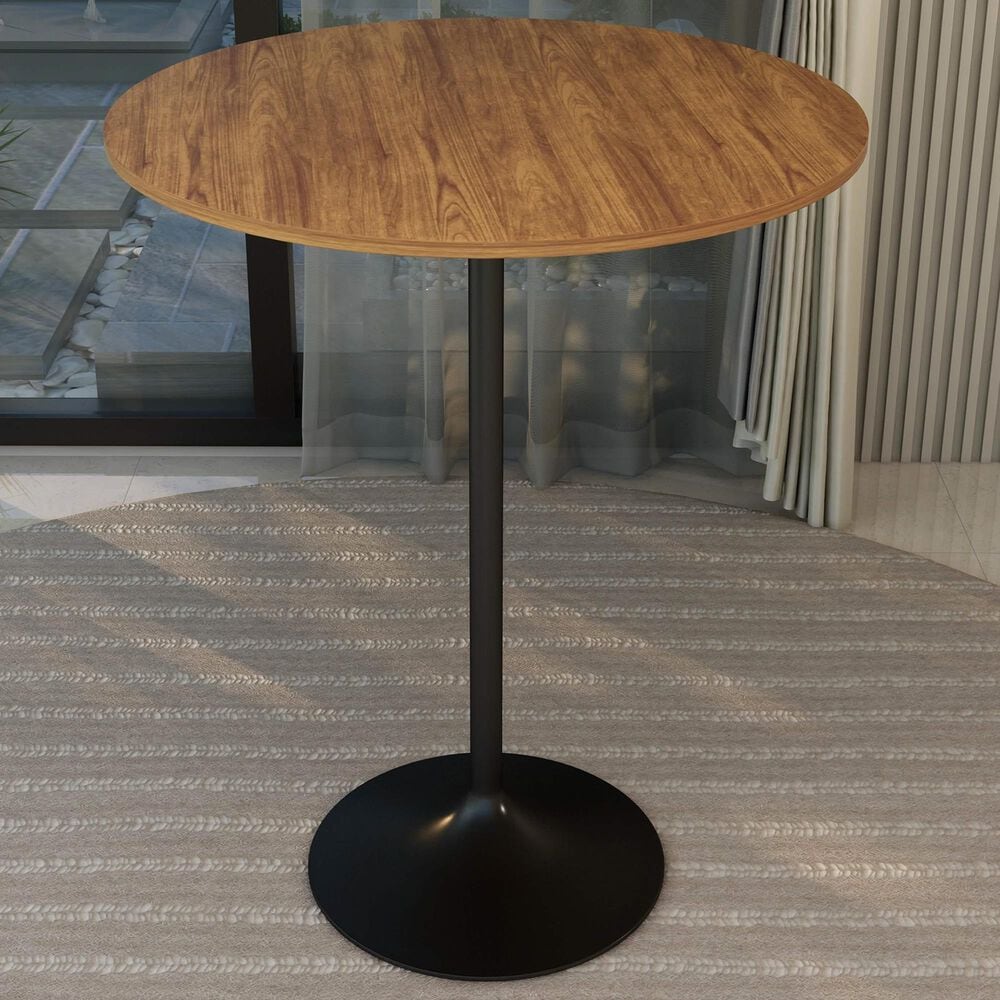Leisuremod LeisureMod Verve Collection Modern Bar Height Table Black Base with 36 Round Cognac Brown MDF Top, , large