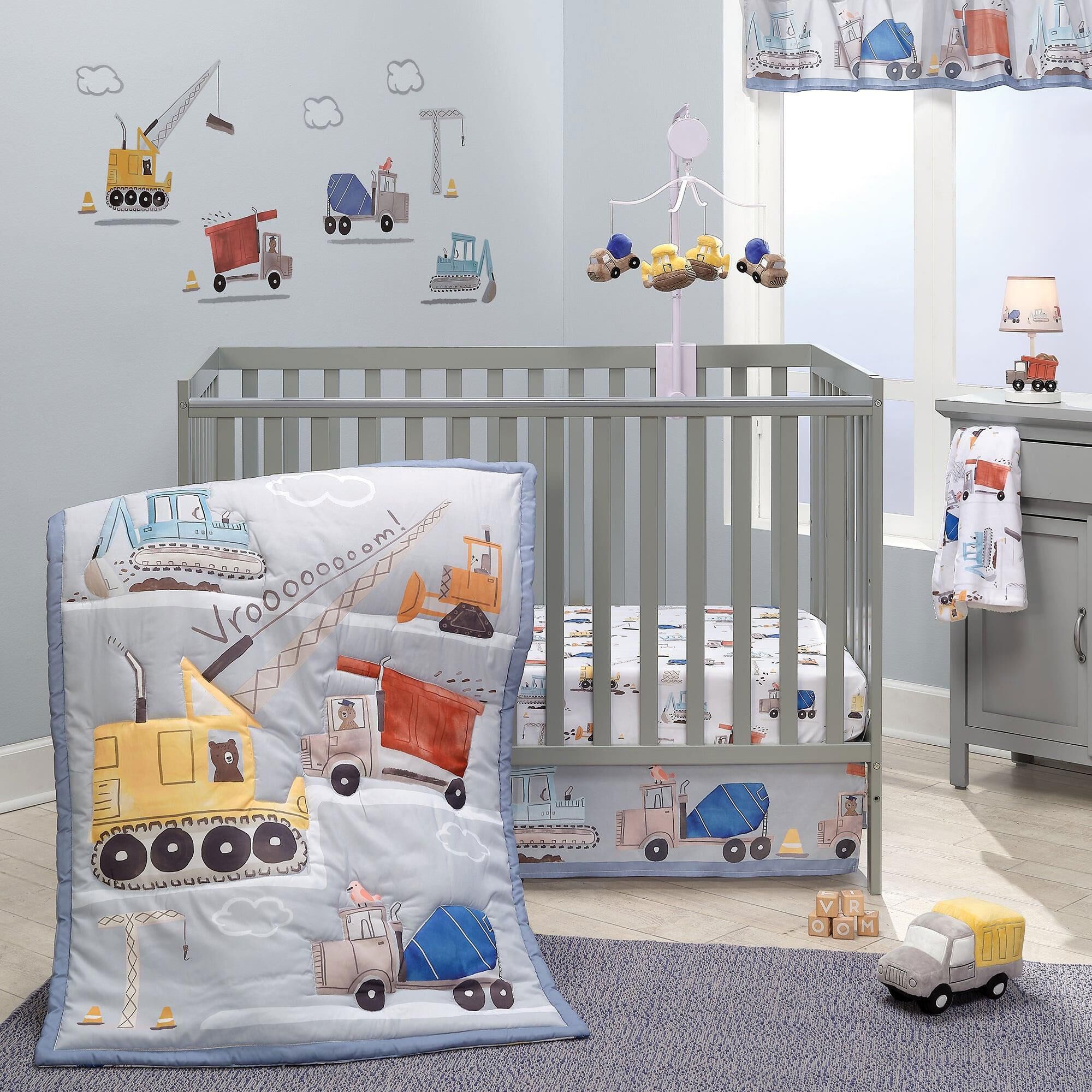 Lambs and Ivy Construction Zone 3 Piece Crib Bedding Set in Blue Yellow White and Red NFM