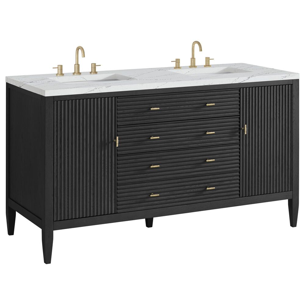 James Martin Vanities Myrrin 60" Double Vanity in Carbon Oak with 3 cm Ethereal Noctis Quartz Top, , large