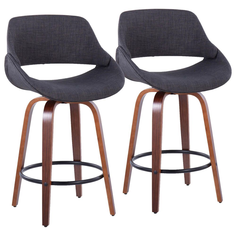 LumiSource Cosmo 30" Swivel Barstool with Grey Upholstery in Black (Set of 2), , large