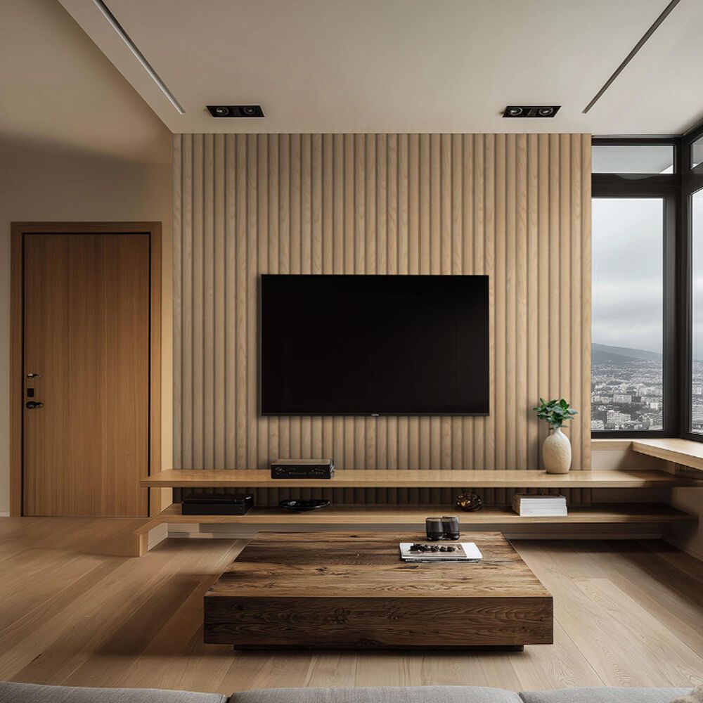 MS International Sonowood Natural Reeded 9.5" x 94.5" Acoustic Wood Slat Panels, , large