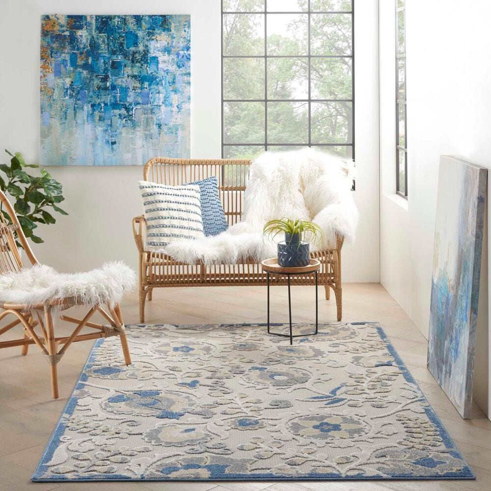 Nourison Aloha ALH17 6&#39; x 9&#39; Blue and Grey Indoor/Outdoor Area Rug, , large