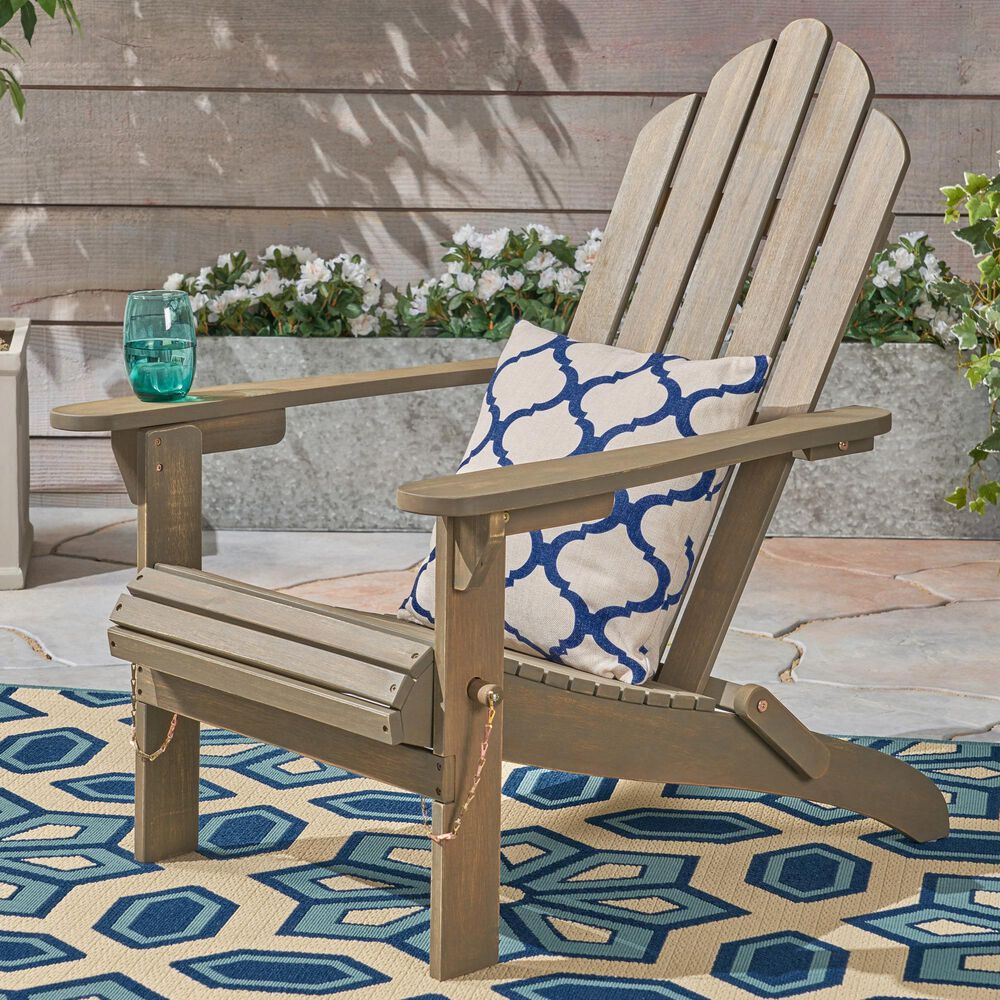 Hearth and Haven Hollywood Outdoor Foldable Adirondack Chair with Straight Armrests in Grey, , large
