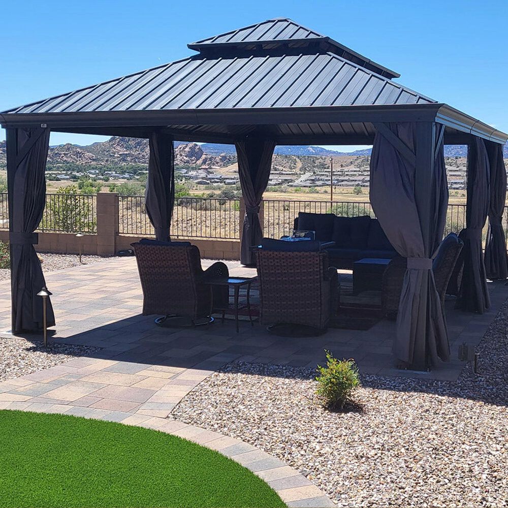 HOMLUX 20-ft x 14-ft Permanent Hardtop Gazebo in Grey with Hardtop Roof (Screen Included), , large