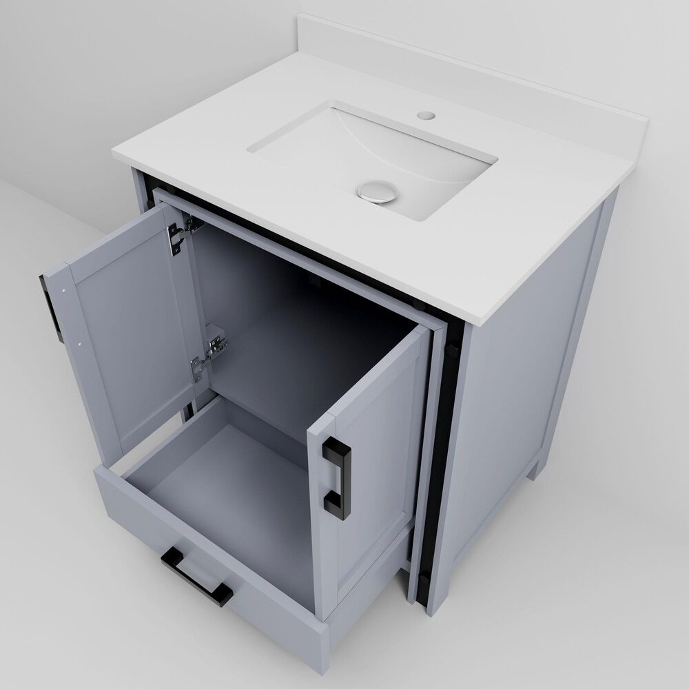 Lexora Home Ziva 30&quot; Single Bathroom Vanity in Dark Grey with 2 cm White Cultured Marble Top and Rectangular Sink, , large